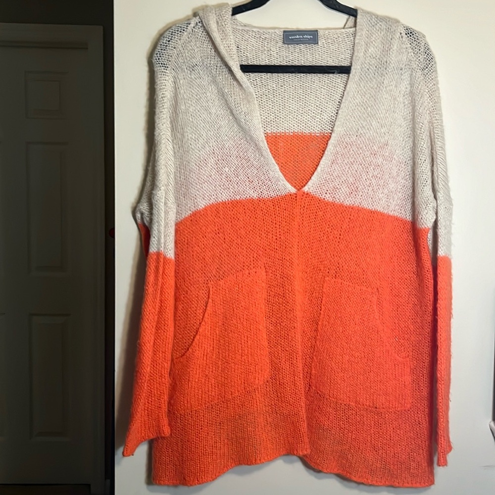 Wooden Ships Cream and Orange Hooded Knit Sweater